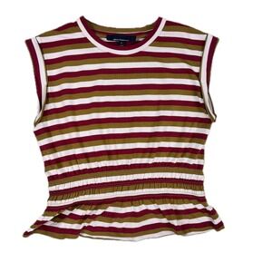 White House Black Market Striped Smocked Waist Peplum Sleeveless Top Small